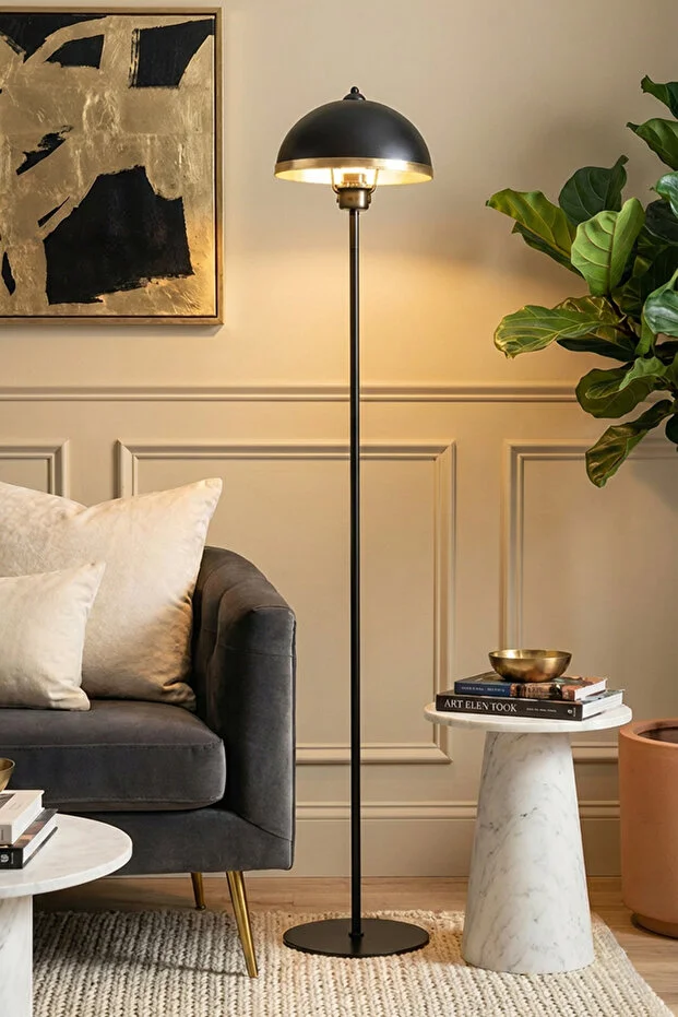 Luna Golden Tek Ayaklı Siyah Metal Modern Lambader Luna Golden Tek Ayaklı Siyah Metal Modern Lambader